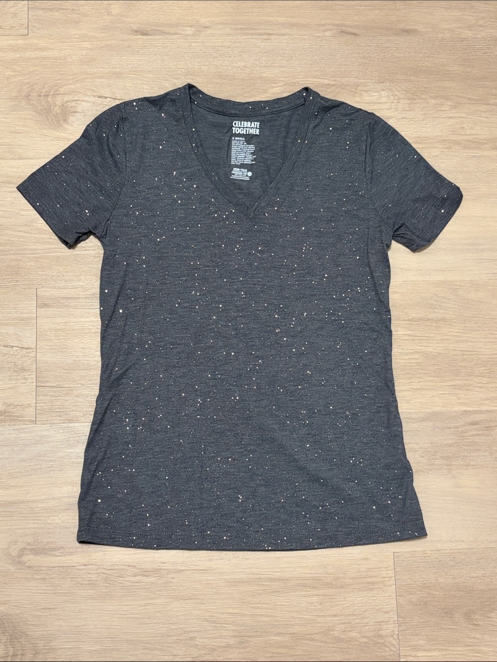 Celebrate Together Women's Sparkly V‑Neck Tee - Charcoal